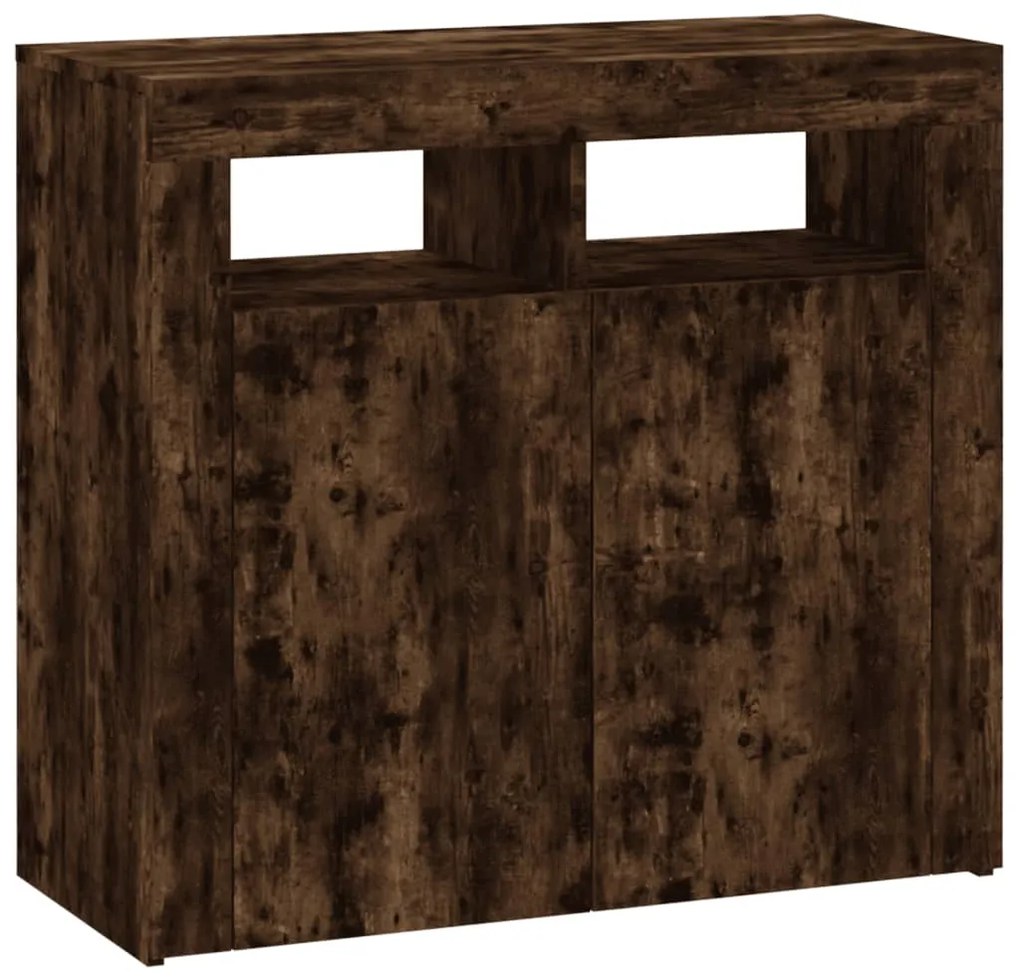 Aparador com luzes LED 80x35x75 cm carvalho fumado