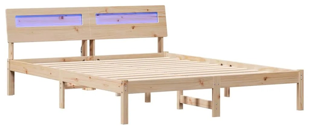 Estrutura da Cama com luzes de tira LED com cabeceira Castanho 140 x 2