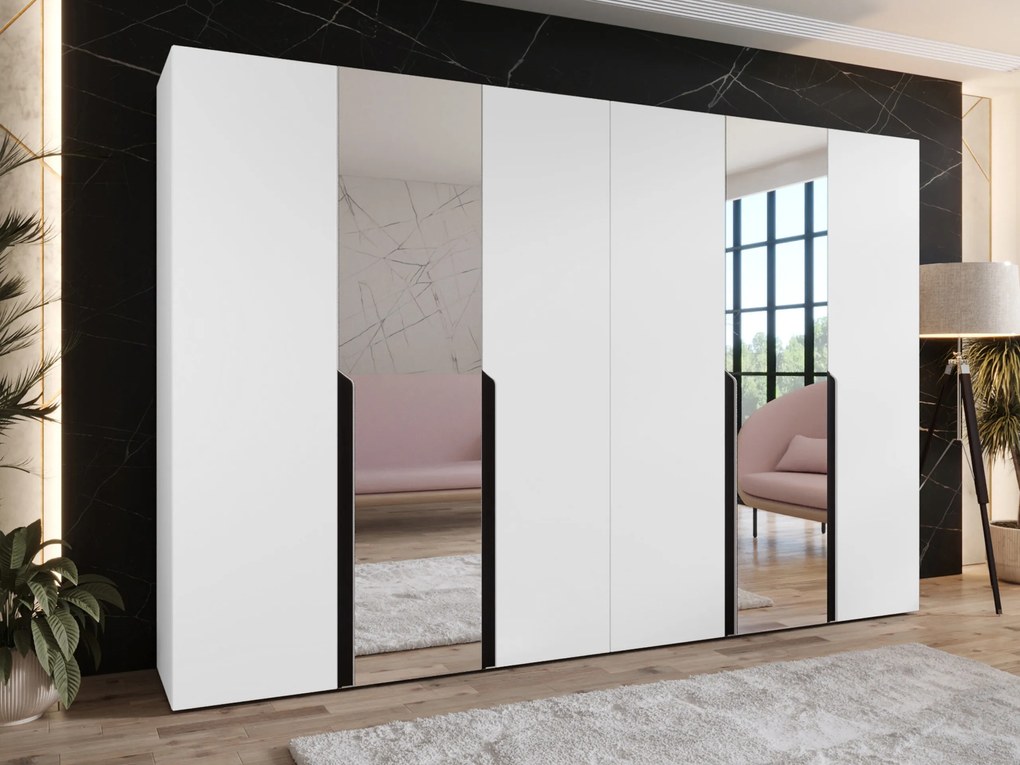 Roupeiro Hartford 588, Branco, Preto, 202x300x52cm, 210.5 kg, Portas para roupeiro: Com dobradiças