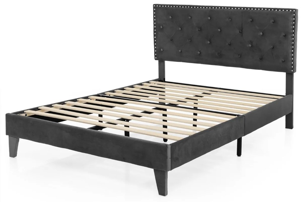 Estrutura de cama moderna com cabeceira estofada Botões de colchão Montagem fácil 200 x 140 cm Cinzento