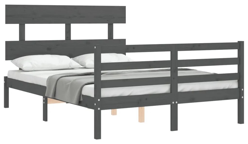 Estrutura de cama com cabeceira 140x190 cm madeira maciça cinza