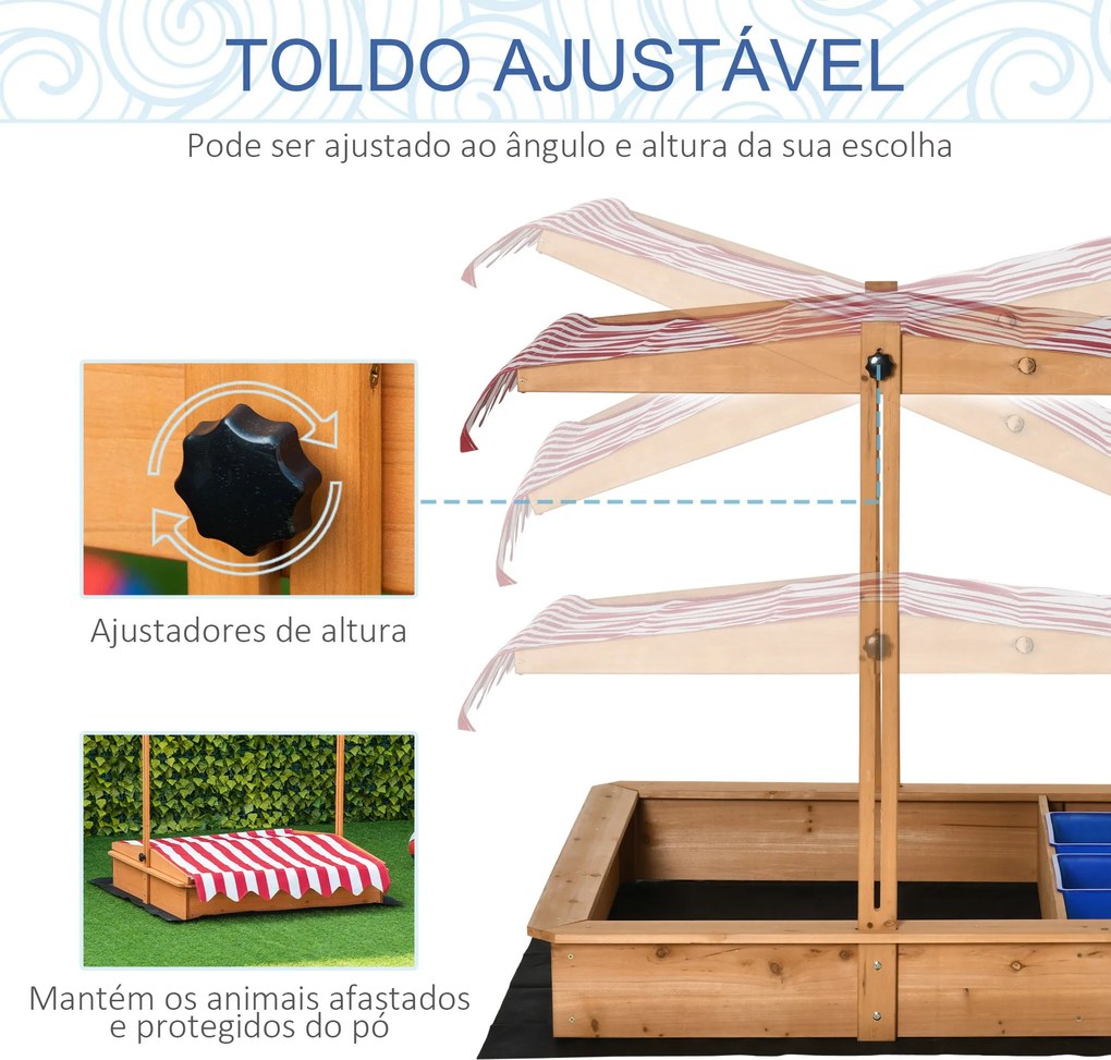 Caixa de Areia de Madeira com Teto Inclinável com Altura Ajustável e 2