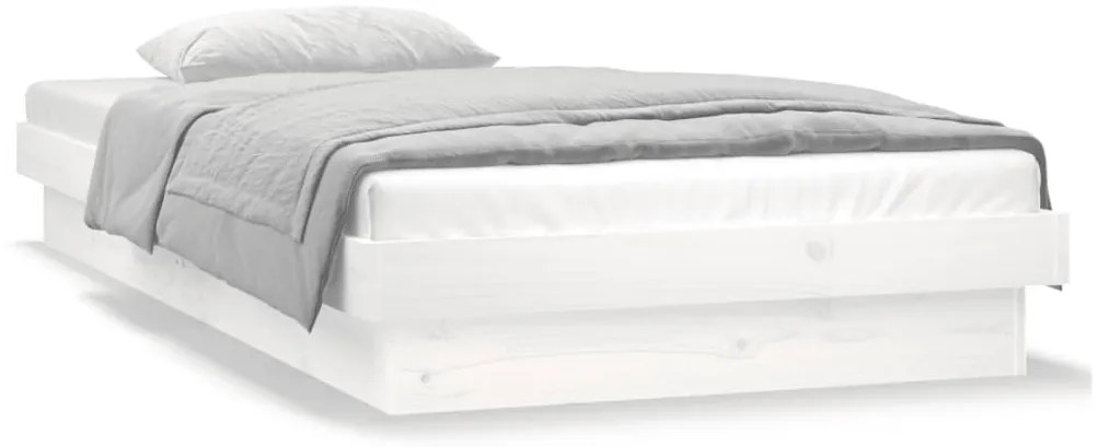 Estrutura cama c/ LED solteiro 90x190 cm madeira maciça branco