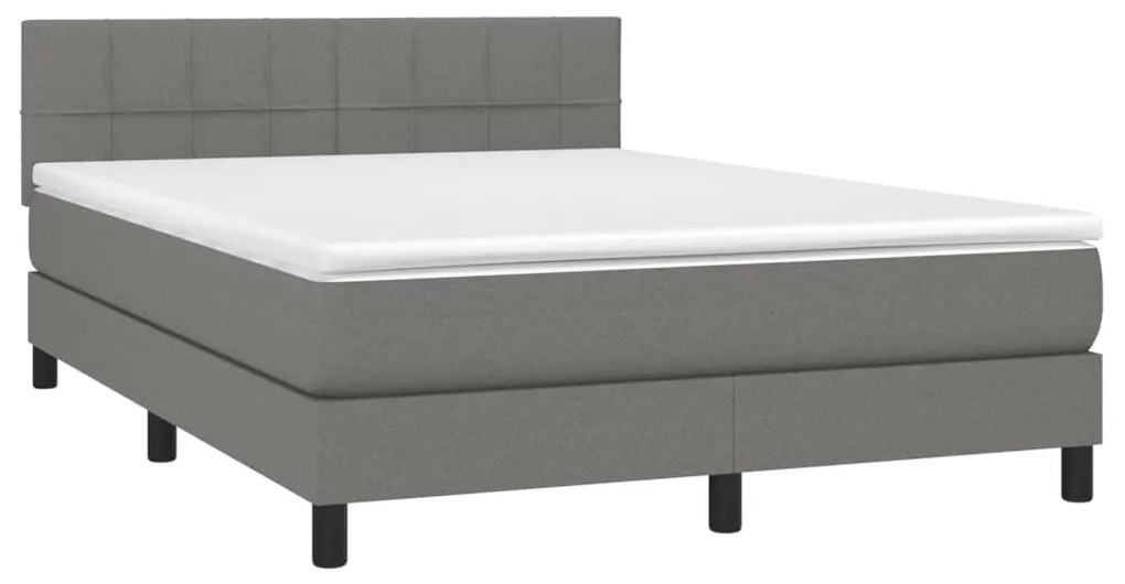 Cama box spring c/ colchão e LED 140x190 cm tecido cinza-escuro