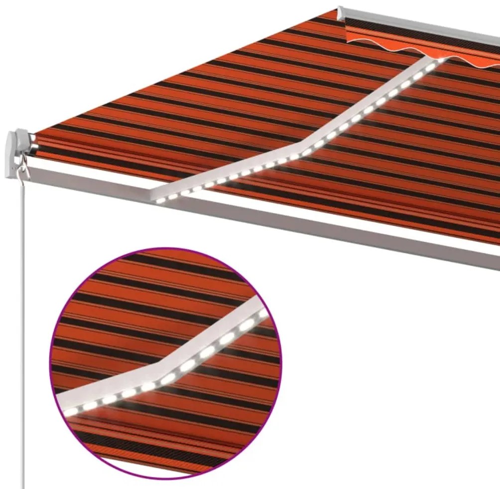 Toldo retrátil manual com LED 600x350 cm laranja e castanho