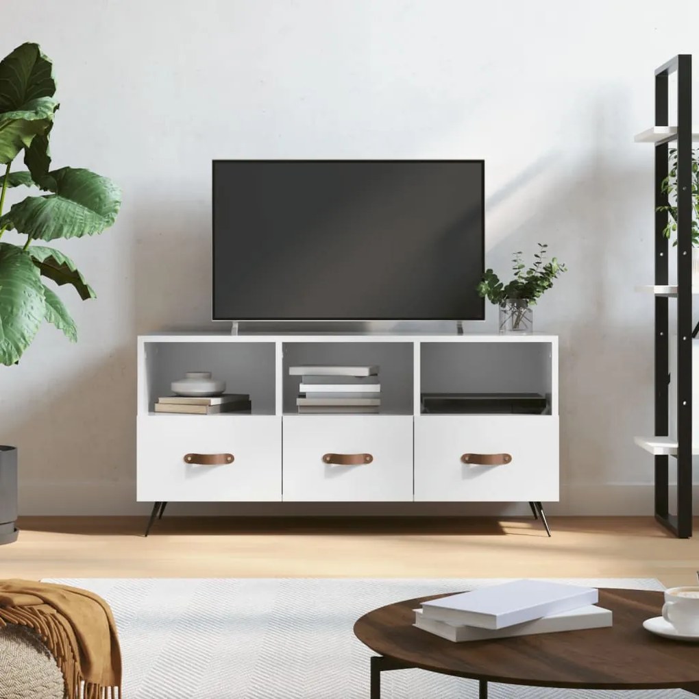 Móvel para TV 102x36x50 cm derivados madeira branco brilhante