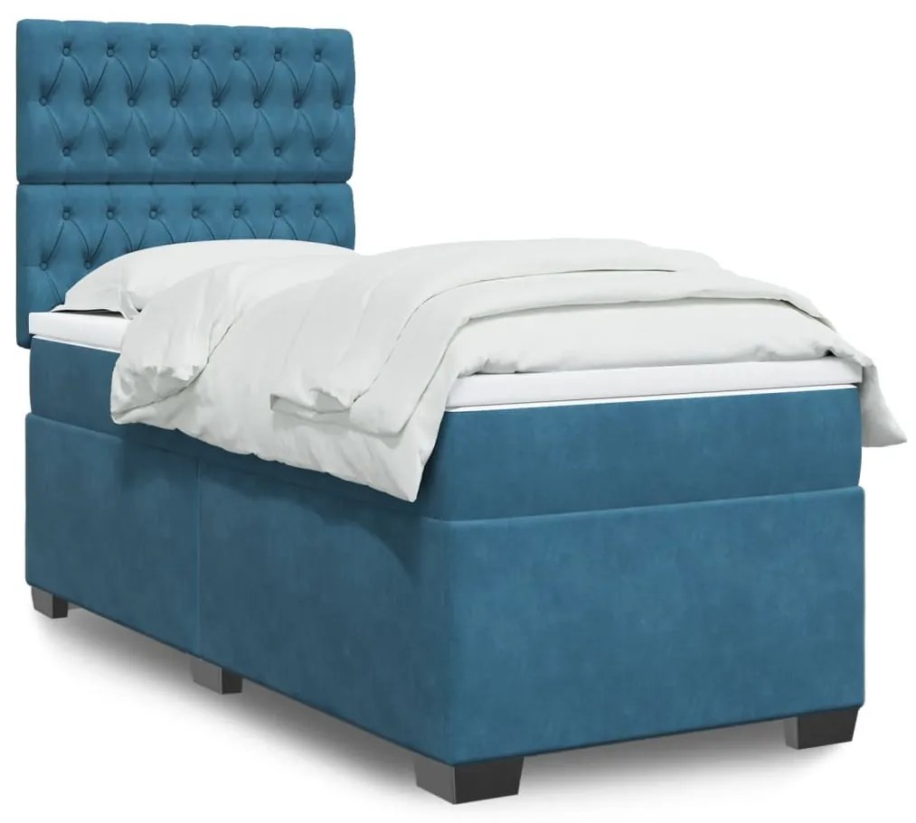 Cama boxspring com colchão 100x200 cm veludo azul