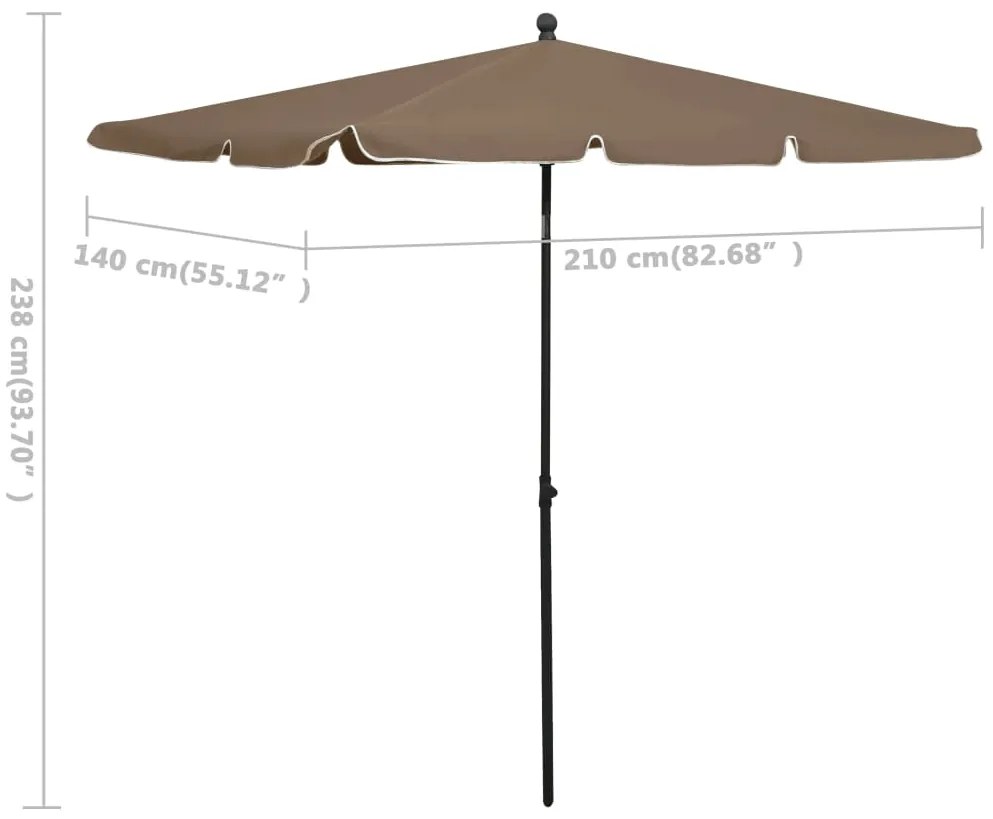 Guarda-sol de jardim c/ mastro 210x140 cm cinzento-acastanhado