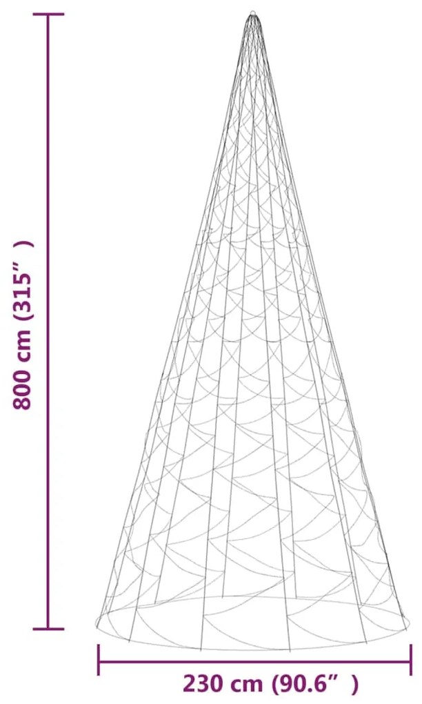 Árvore de Natal mastro de bandeira 3000 LEDs 800 cm azul