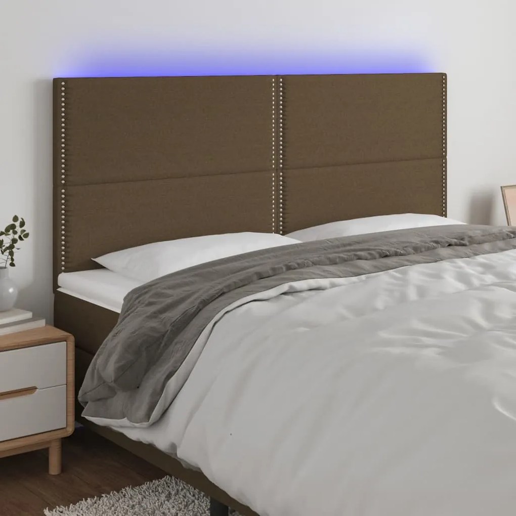 Cabeceira de cama c/ LED tecido 160x5x118/128 cm castanho