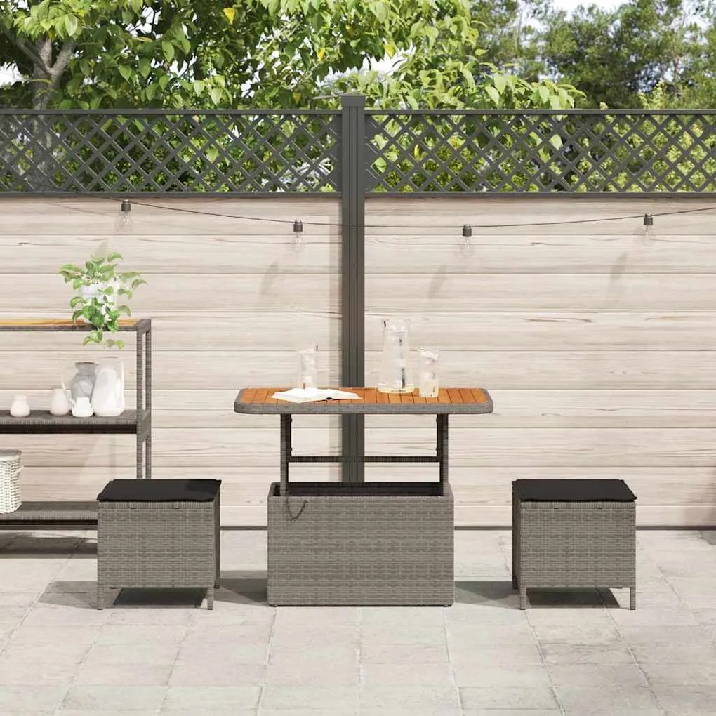 Conjunto de Jantar de Jardim de 3 Peças com Almofadas Cinza de Polirat