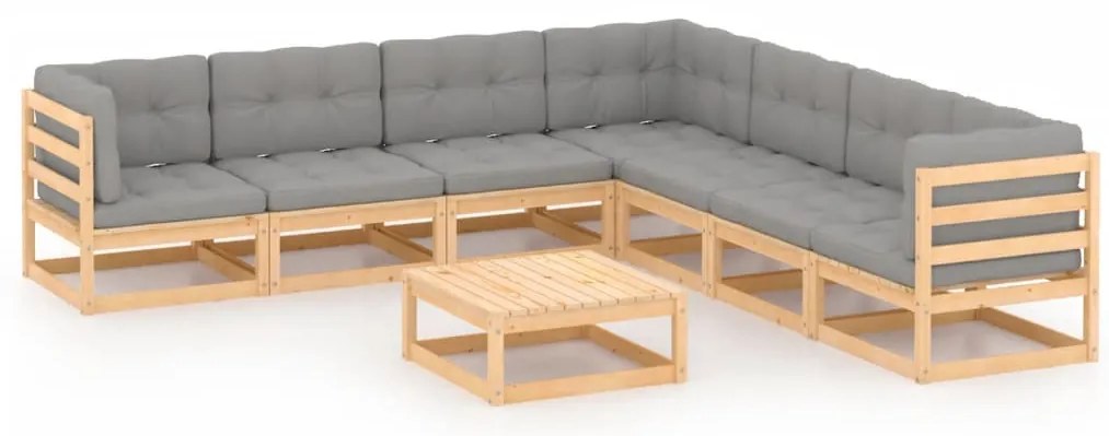 8 pcs conjunto lounge de jardim c/ almofadões pinho maciço