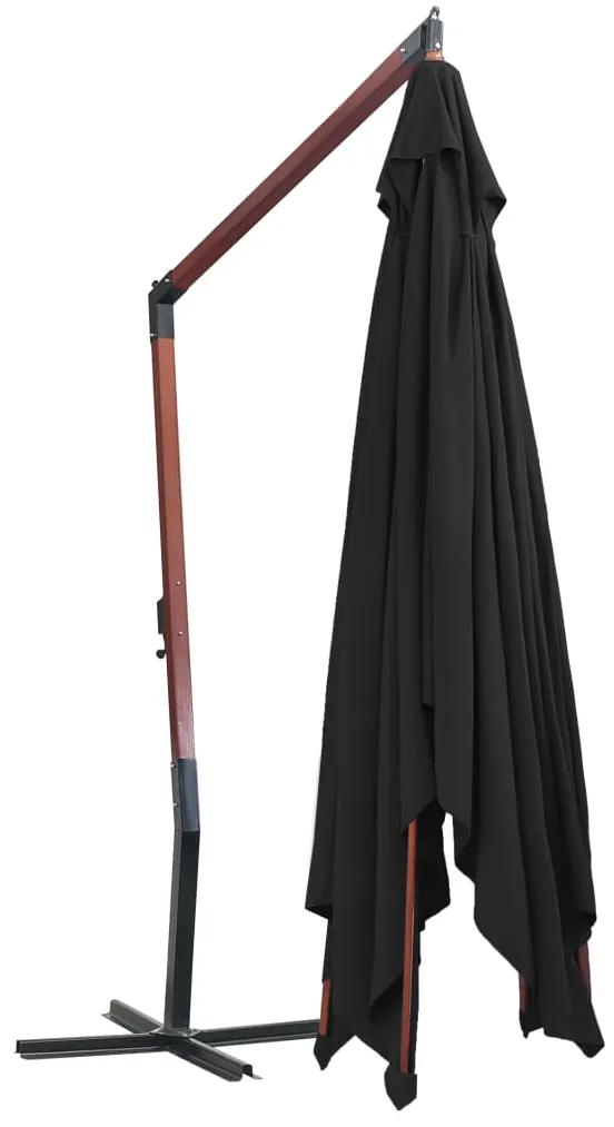 Guarda-sol suspenso com mastro de madeira 400x300 cm preto