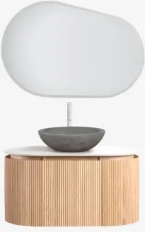 Conjunto De Móvel De Casa De Banho Suspenso 90x50 Cm Em Madeira Carsone Madeira Natural & Sem Unidade Auxiliar & Cimento Cinzento Redondo Ø40 Cm Tarsi