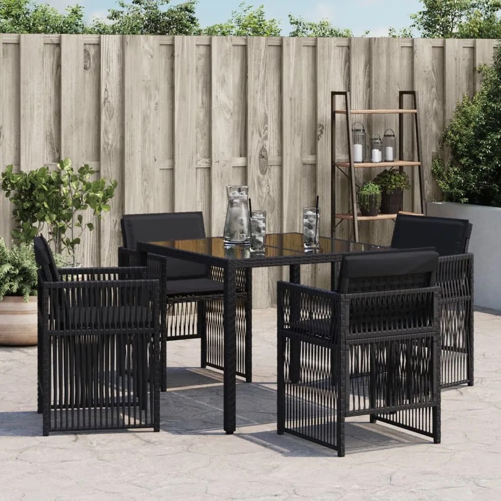 Cadeiras de jardim com almofadões 4 pcs vime PE preto