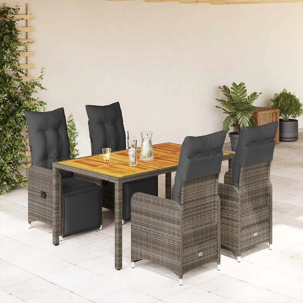 vidaXL 5 pcs conjunto bistrô de jardim c/ almofadões vime PE cinza