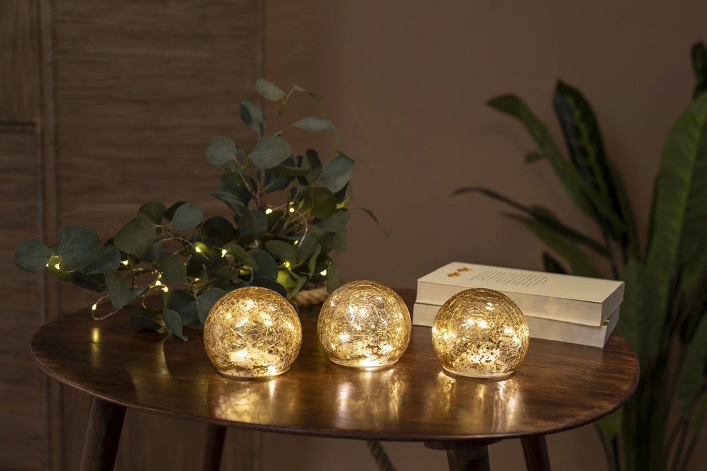 Conjunto de 3 candeeiros de mesa de Natal dourados 10cm com LED - Lua