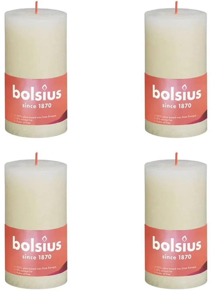 Bolsius Velas rústicas cilíndricas Shine 4 pcs 130x68 mm pérola suave