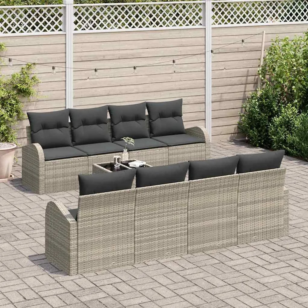 Sofá de Jardim Modular de 9 Peças com Almofadas Cinza Claro