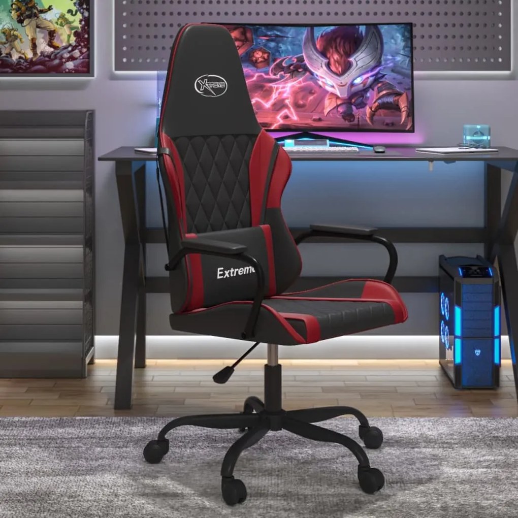 vidaXL Cadeira gaming couro artificial preto e vermelho tinto