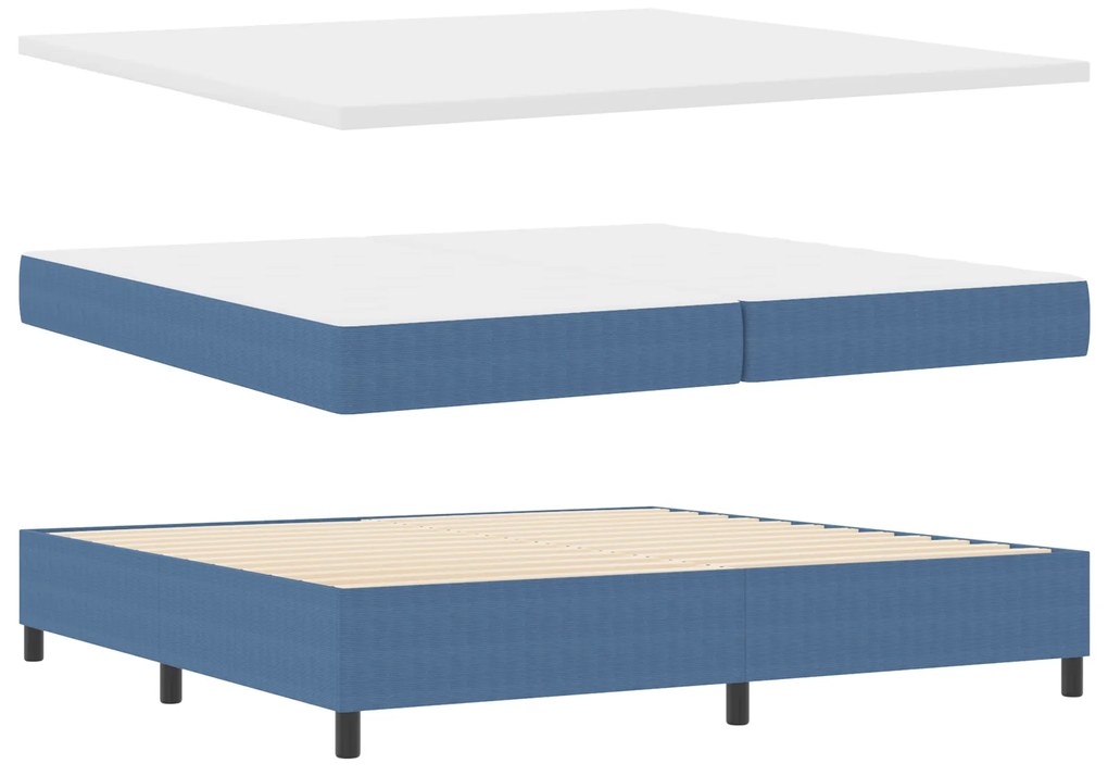 Cama Box Spring com Colchão, Azul, 200x200 cm, Tecido de Veludo Cotelê