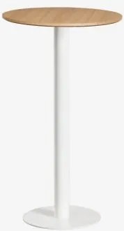 Mesa Alta De Bar Redonda Ø60 Cm Em Mdf Xiren Castanho Madeira Natural - Branco - Sklum