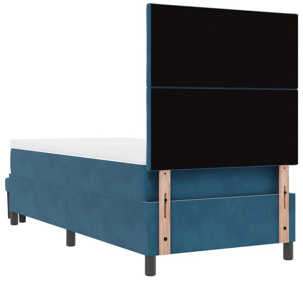 Cama Box Spring com Colchão & Banco Azul Escuro 90x200 cm Veludo