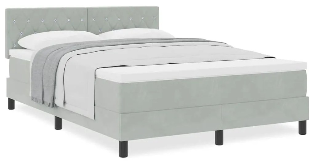Cama Box Spring com Colchão VidaXL Cinza Claro 140x190 cm Veludo