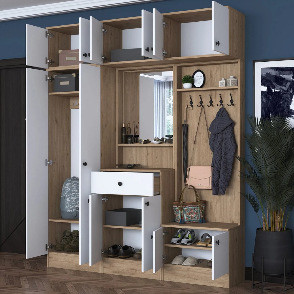 Hall Stand EA108 – Branco e Noz – 179,4x226,4x37,5 cm