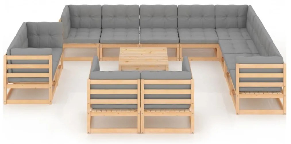 13 pcs conjunto lounge de jardim c/ almofadões pinho maciço