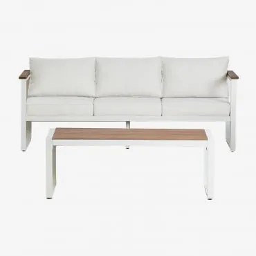 Conjunto De Jardim Com Sofá De 3 Lugares E Mesa De Centro Em Alumínio 110x55cm Lipov Gardénia Branco - Sklum