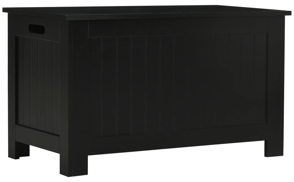 HOMCOM Baú de Armazenamento de Madeira Baú de Arrumação com Dobradiça de Segurança Carga Máxima 20 kg 81x40x46 cm Preto