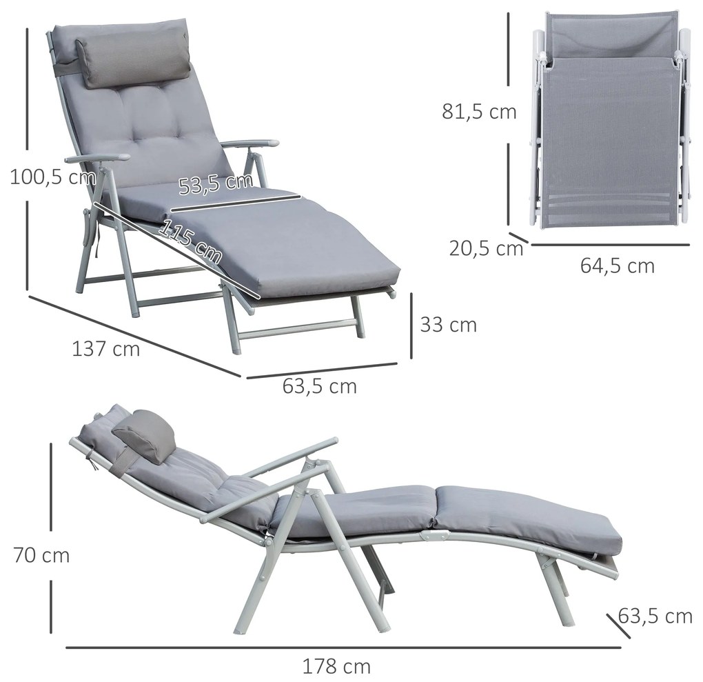 Espreguiçadeira Dobrável com Encosto Ajustável – Relaxa Cinza – 137x63