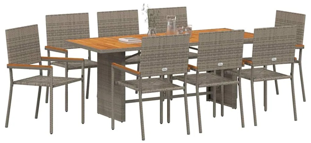 Conjunto de Jantar vidaXL de 9 Peças Cinza Polirattan