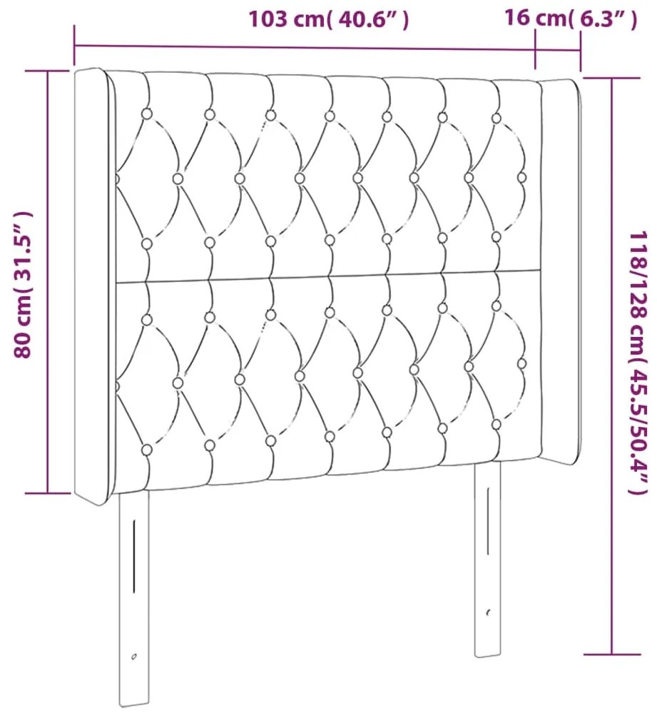 Cabeceira de cama c/ LED veludo 103x16x118/128 cm cinza-escuro