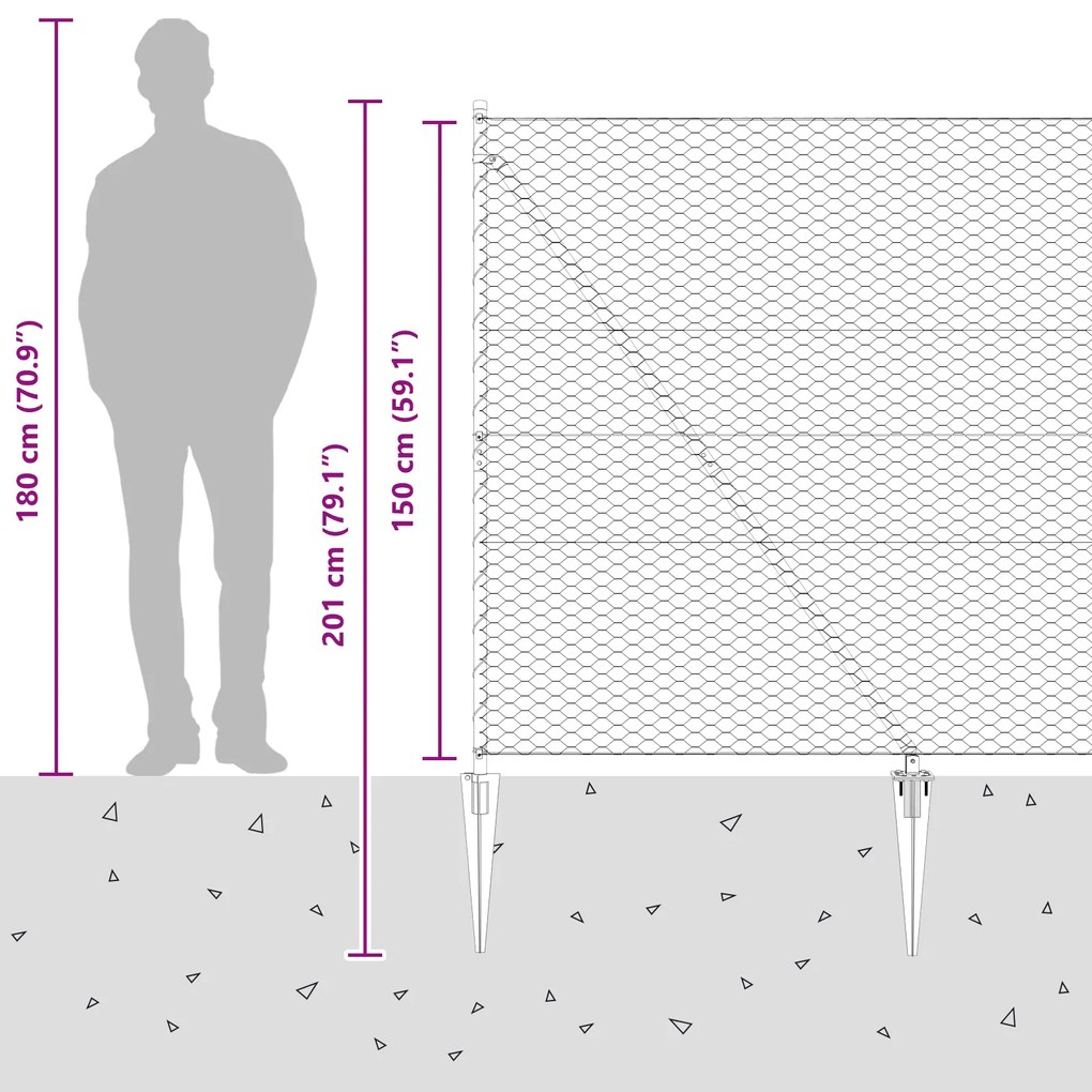 Cerca Hexagonal vidaXL Cinza 1,5x50 m Aço