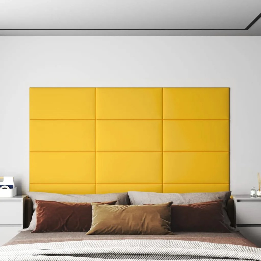 Painel de parede 12 pcs 60x30 cm veludo 2,16 m² amarelo