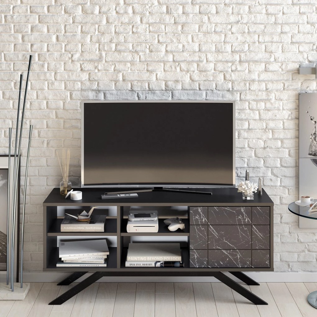 Móvel TV North – Preto Mármore – 130x38,6x58,6 cm