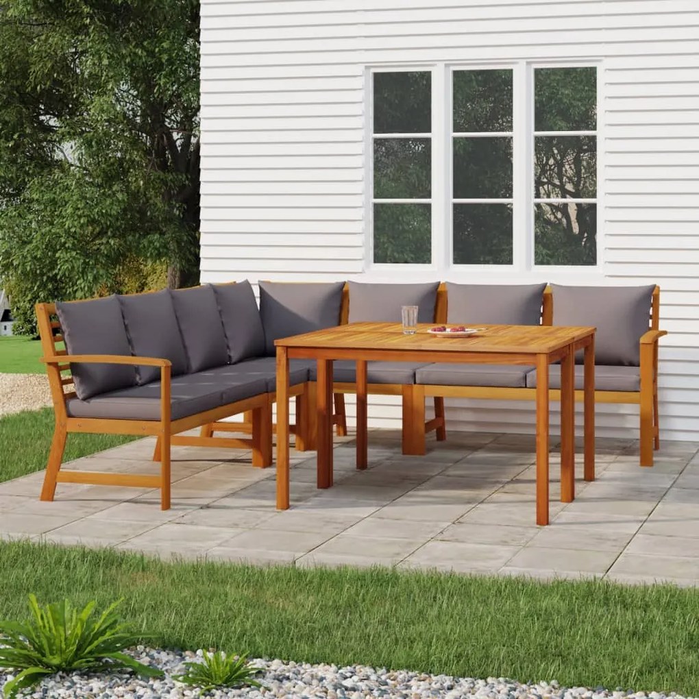 vidaXL 7 pcs conjunto de jantar p/ jardim c/ almofadões acácia maciça