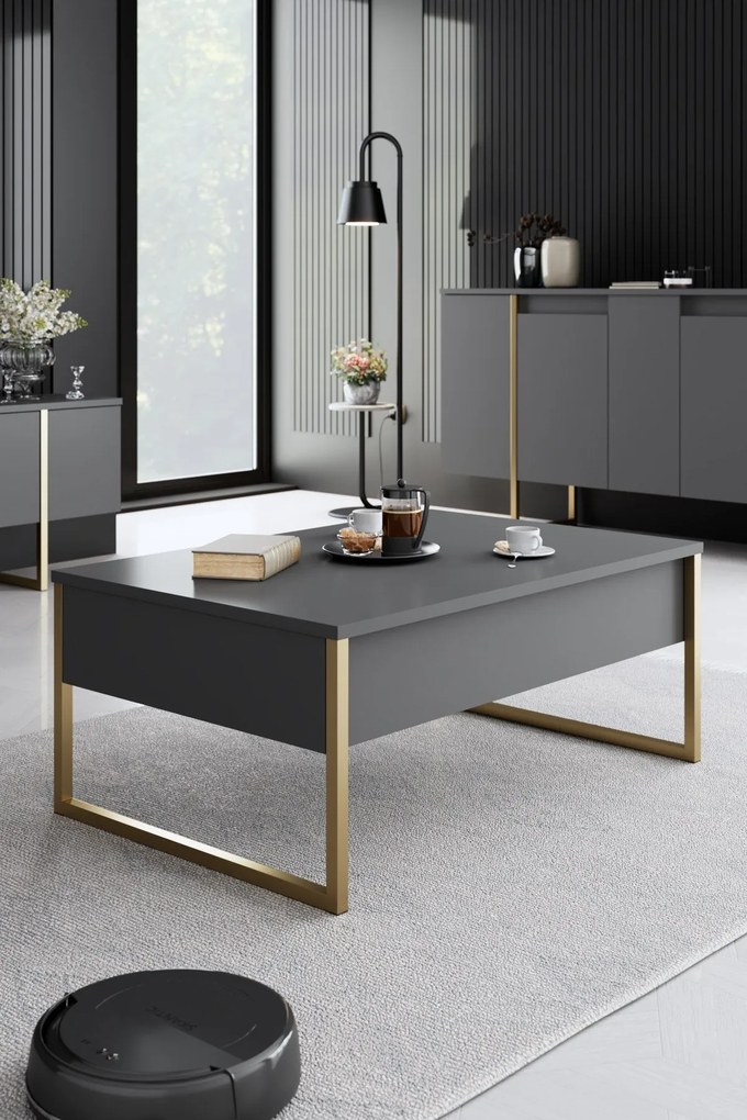 Conjunto de Mobiliário de Sala Luxe – Antracite e Dourado – Console 16