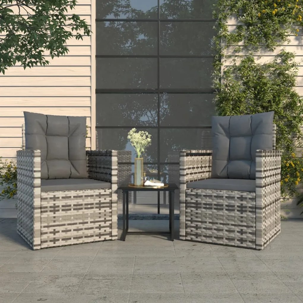 319193 vidaXL 3 pcs conjunto lounge exterior c/ almofadões vime PE cinzento