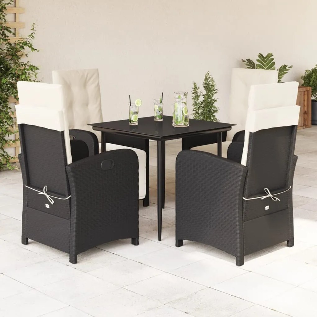 vidaXL 5 pcs conjunto de jantar p/ jardim c/ almofadões vime PE preto