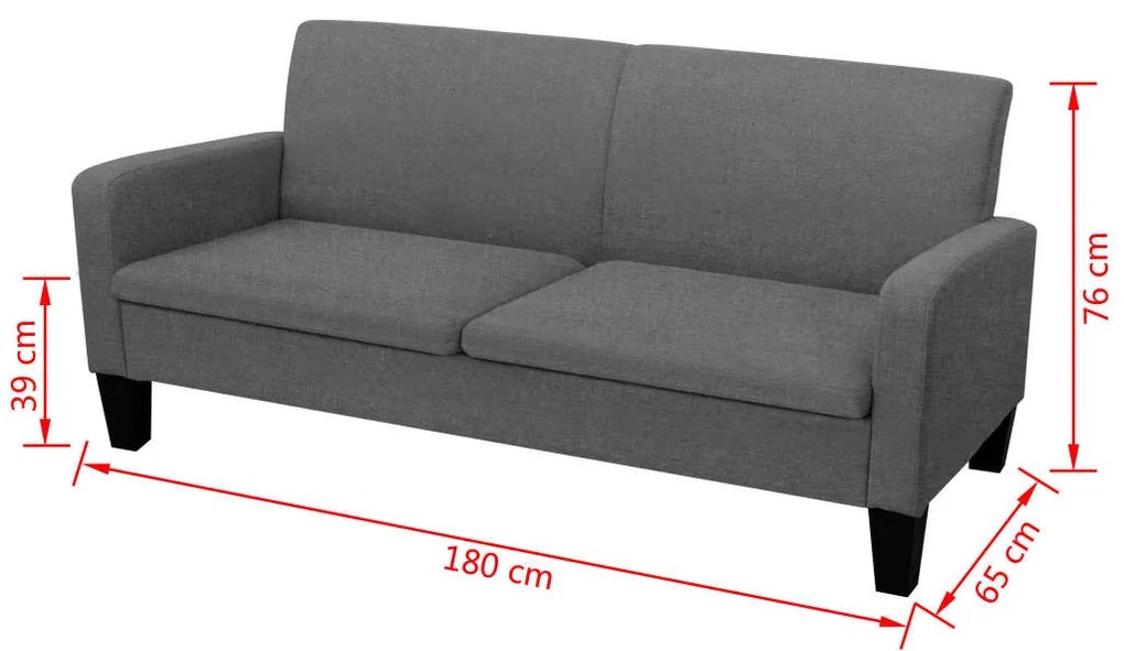 Sofá de 3 lugares 180x65x76 cm cinzento-escuro