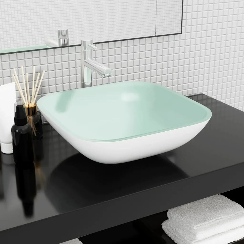 345254 vidaXL Lavatório 42x42x14 cm vidro branco