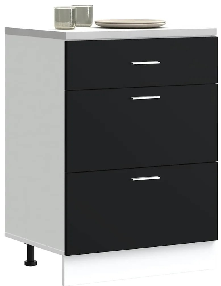 vidaXL Armário base de cozinha “Lyon” preto madeira engenheirada
