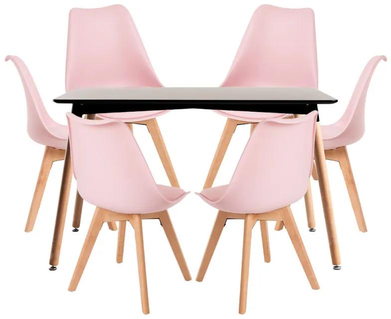 Conjunto Mesa Retangular 120 x 80 cm Preta e 6 Cadeiras Nórdicas Synk - Rosa