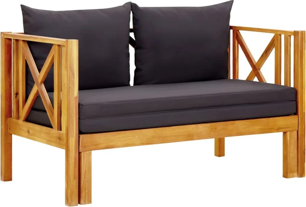 vidaXL Banco de jardim 2 lugares c/ almofadões 122 cm acácia maciça