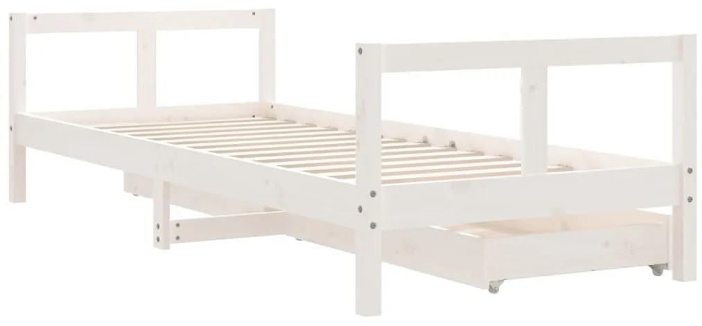 Estrutura cama infantil c/ gavetas 80x200cm pinho maciço branco
