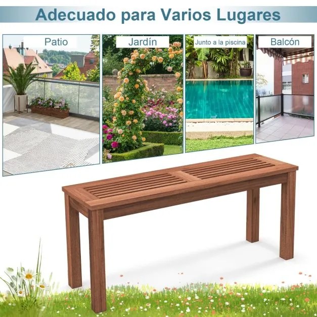 Banco jardim de madeira maciça para 2 pessoas com assento de ripas Estrutura de madeira 100 x 30,5 x 47 cm Natural