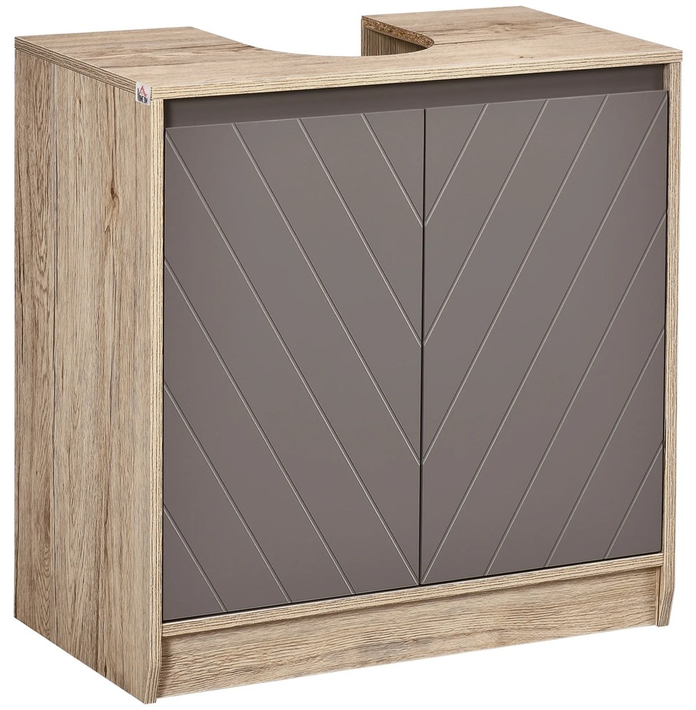 HOMCOM Móvel para Lavatório Casa de Banho com Porta Dupla e Prateleira Ajustável Carga 50kg 60x30x59,8 cm Carvalho e Cinza
